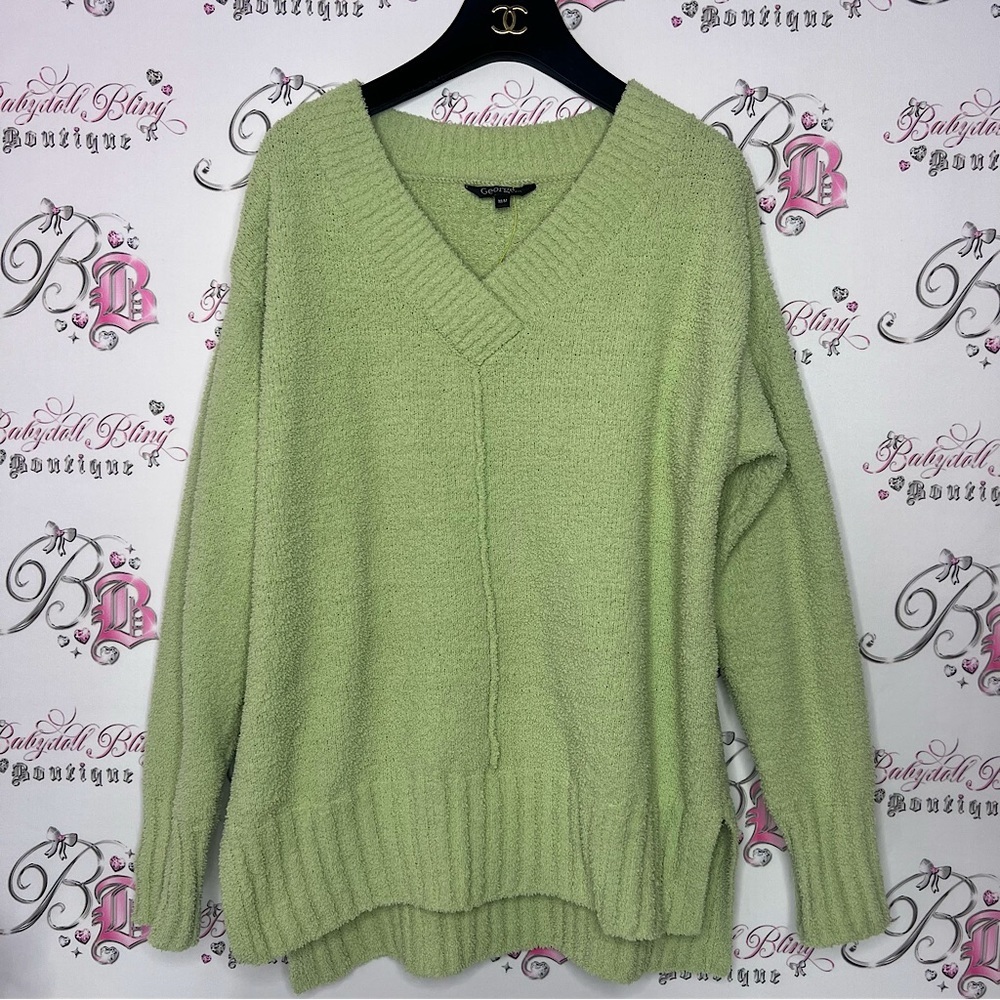 George sweater fuzzy teddy soft loungewear pullover vneck cozy warm teddy 🧸